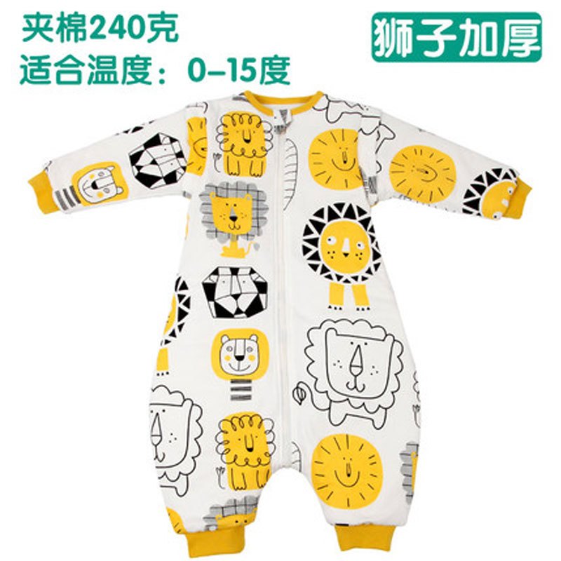 2017新品夏季婴儿睡袋夏季薄款儿童防踢被春秋四季薄棉宝宝分腿睡袋春夏可爱卡通简约小清新多款可选 XL（身高100-120cm） 狮子-加厚带脚套