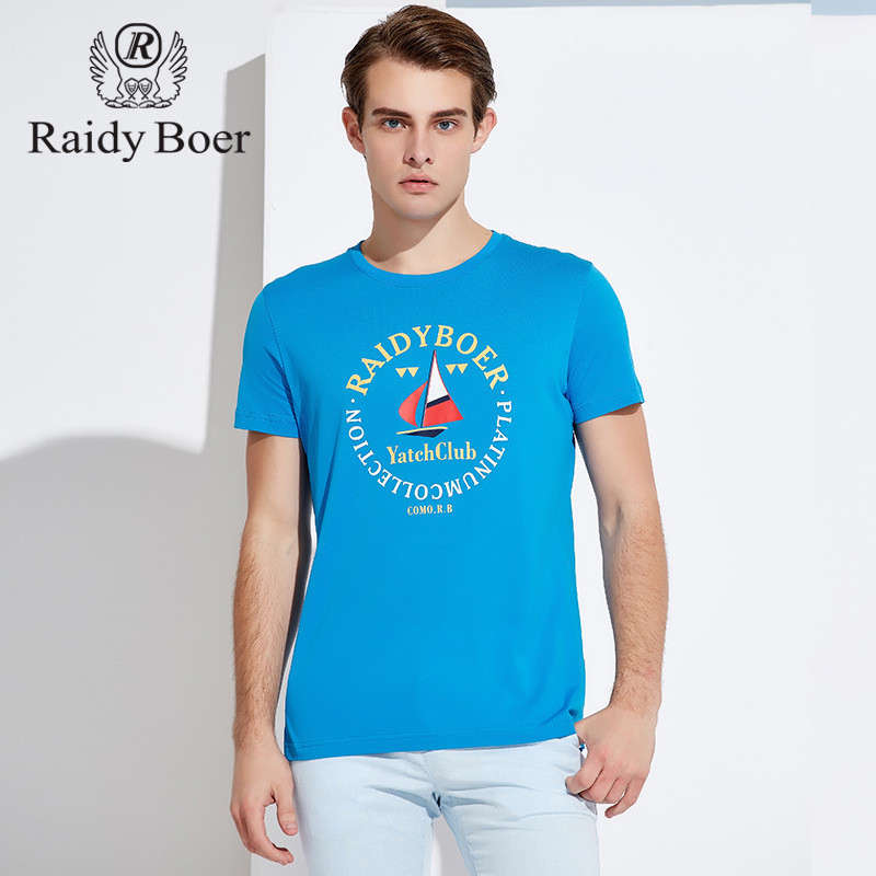 Raidy Boer/雷迪波尔夏季新品休闲时尚纯棉圆领短袖T恤7197_y75 170/48/M 湖蓝