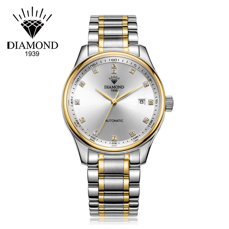 上海钻石牌（DIAMOND）手表男机械表自动镶钻防水日历精钢腕表时尚休闲经典8040g对表男