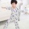 2017新品夏季棉绸儿童小孩睡衣套装男孩女童绵绸长袖长裤薄空调家居服宝宝可爱卡通简约小清新多款可选 110cm(75码（110-120cm 宝蓝色白底浅蓝叮当猫MC