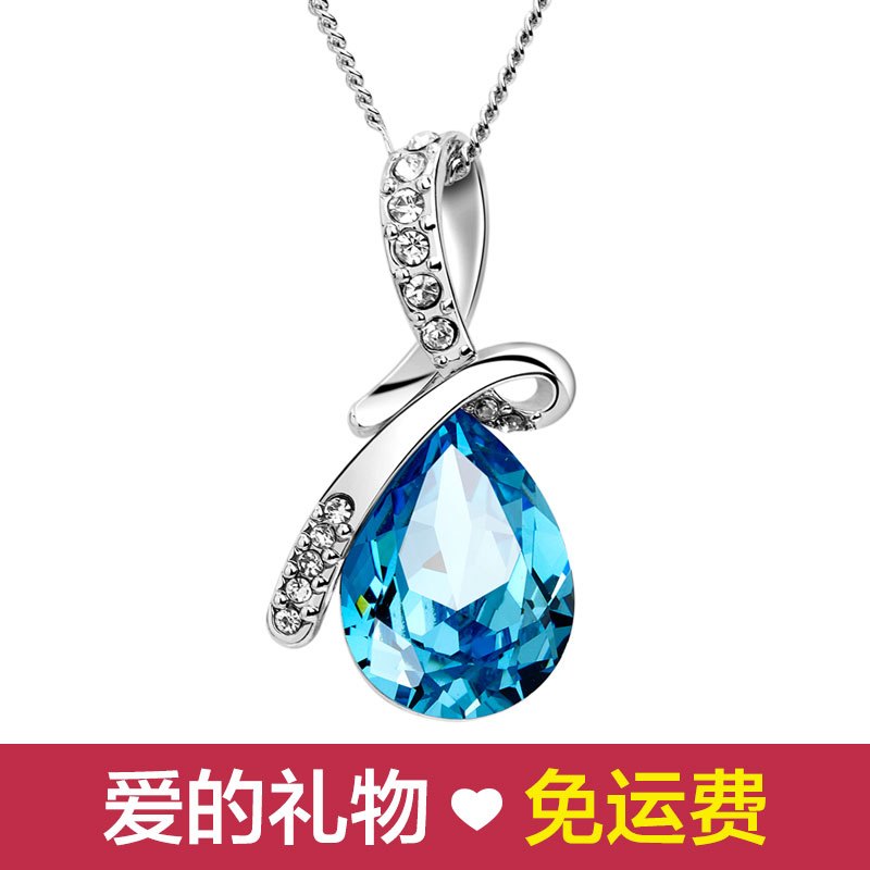 七夕情人节礼物千寻海风饰品施华洛世奇水晶925银时尚百搭项链 手链套装 天使泪吊坠