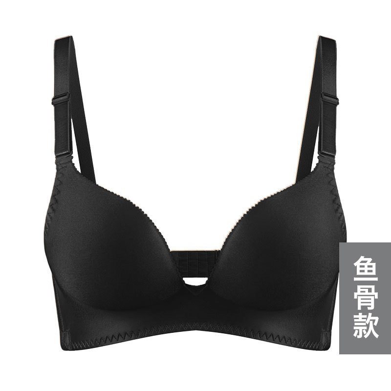 2017款】哇咔彩色一片式无痕内衣女无钢圈文胸聚拢调整型小胸胸罩_3_6_8_9 70b 玄雅黑