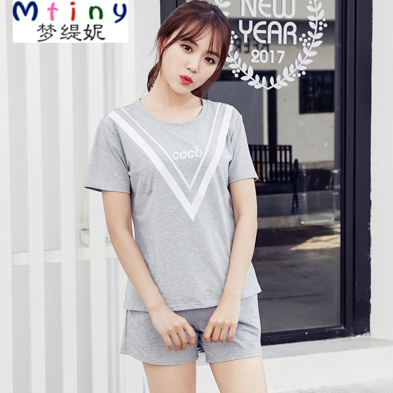 Mtiny天天特价休闲运动套装女夏季韩版大码宽松短袖短裤运动服两件套潮 L 008灰色