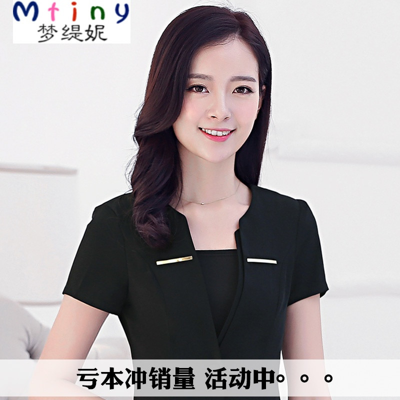Mtiny夏装新品韩版职业装短袖女西装套裙酒店工作服女正装套装 XXXL 06D黑色红边西装+长裤+送吊带