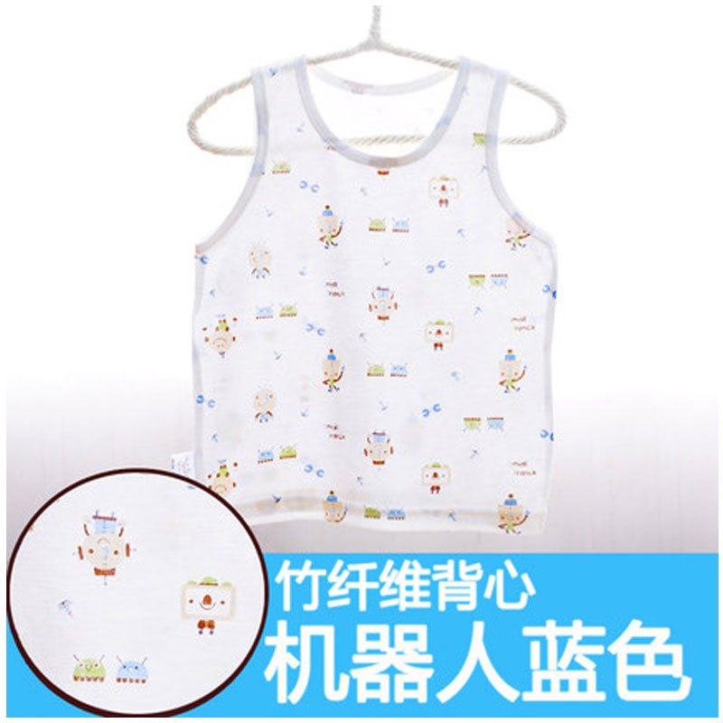 2017新品夏季宝宝无袖小背心打底薄款新生儿夏装儿童婴儿幼儿夏季衣服男童女童简约小清新多款多色可选 100 新机器人蓝