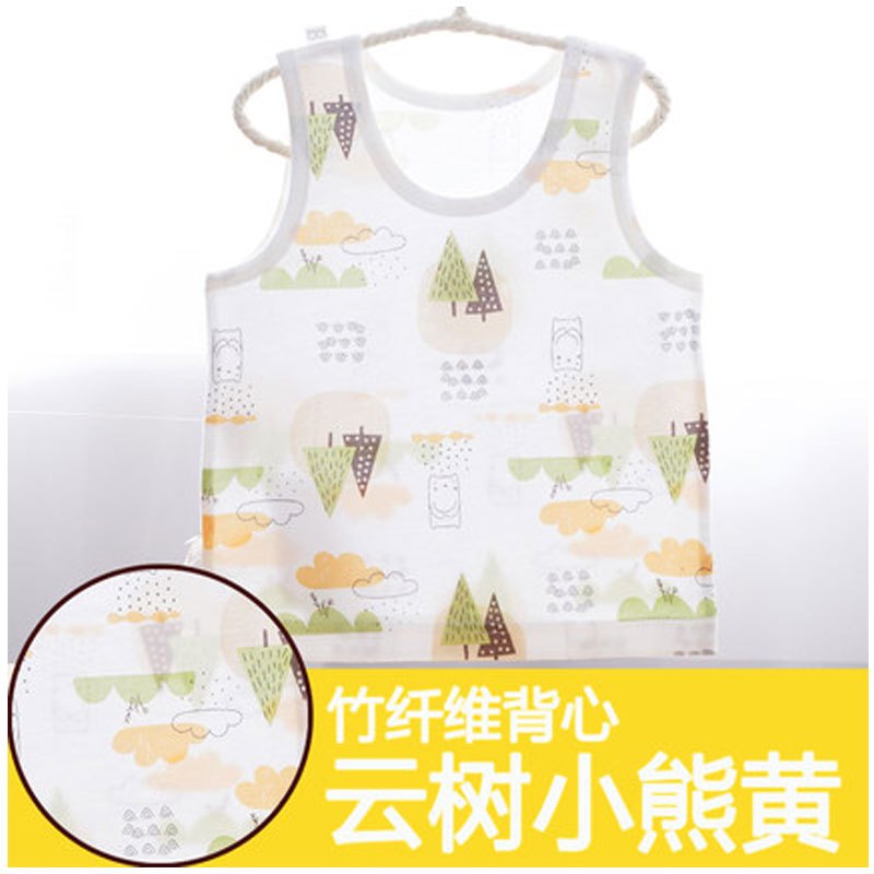 2017新品夏季宝宝无袖小背心打底薄款新生儿夏装儿童婴儿幼儿夏季衣服男童女童简约小清新多款多色可选 150 云树小熊黄