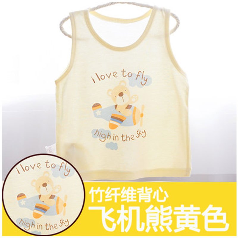 2017新品夏季宝宝无袖小背心打底薄款新生儿夏装儿童婴儿幼儿夏季衣服男童女童简约小清新多款多色可选 90 飞机熊黄