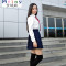 Mtiny日系学生夏季日韩班服校服套装JK制服百褶裙学院风短袖衬衫水手服 L 短袖雪纺上衣+藏青蓝裙+全黑袜