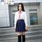 Mtiny日系学生夏季日韩班服校服套装JK制服百褶裙学院风短袖衬衫水手服 L 短袖雪纺上衣+藏青蓝裙+全黑袜
