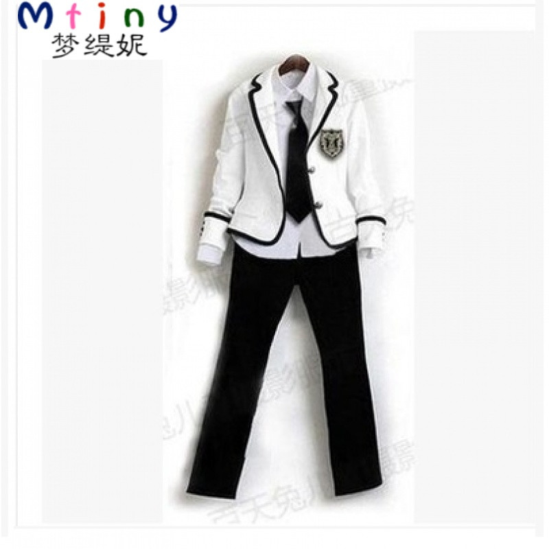 Mtiny英伦学院风学生校服套装日本水手服jk制服裙韩版韩国高中女学生服 S【150】 男白上衣+黑裤子+衬衣领带胸章