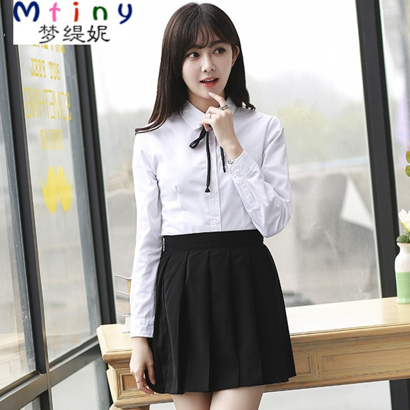 Mtiny校服套装学院风中学生韩国班服夏季毕业照服装学生装高中生情侣装 XL 女长袖+裙子（送领绳）