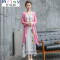 Mtiny夏季女装棉麻连衣裙文艺中国风印花亚麻裙两件套披肩显瘦长裙 L 粉红送项链