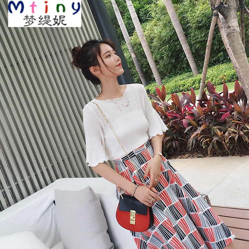 Mtiny【GG】韩版短袖针织衫女夏短款套头上衣中袖修身半袖冰丝打底衫薄 均码 白色