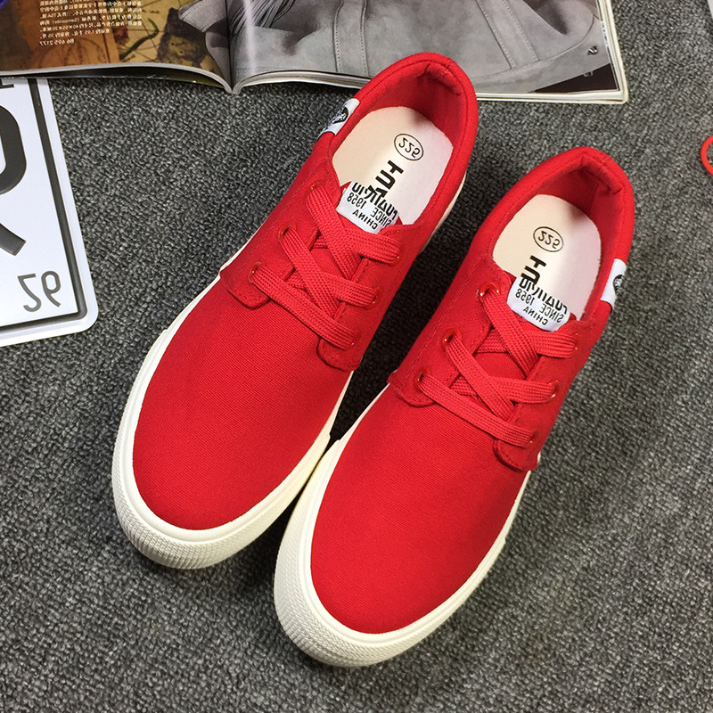 环球 女款厚底系带帆布鞋 H6770 大红 36码