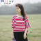Mtiny谧斯（谧私）文艺小清新学院风中袖粗横条纹不对称宽松T恤夏季女