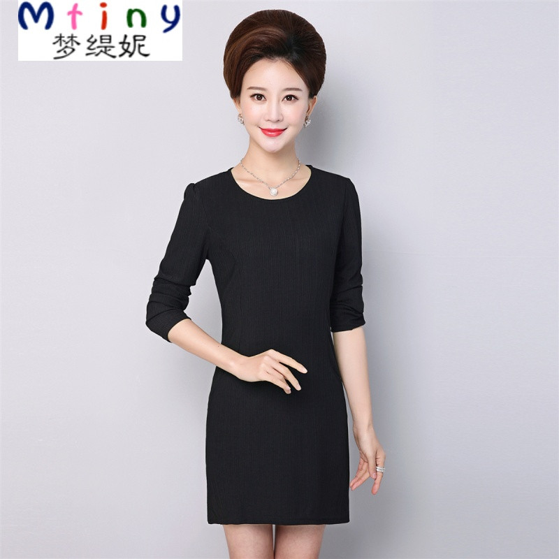 Mtiny中年女夏T恤妈妈装夏装短袖连衣裙30-40岁中老年人春装打底衫女装 5XL【参考155-165斤】 黑色长袖
