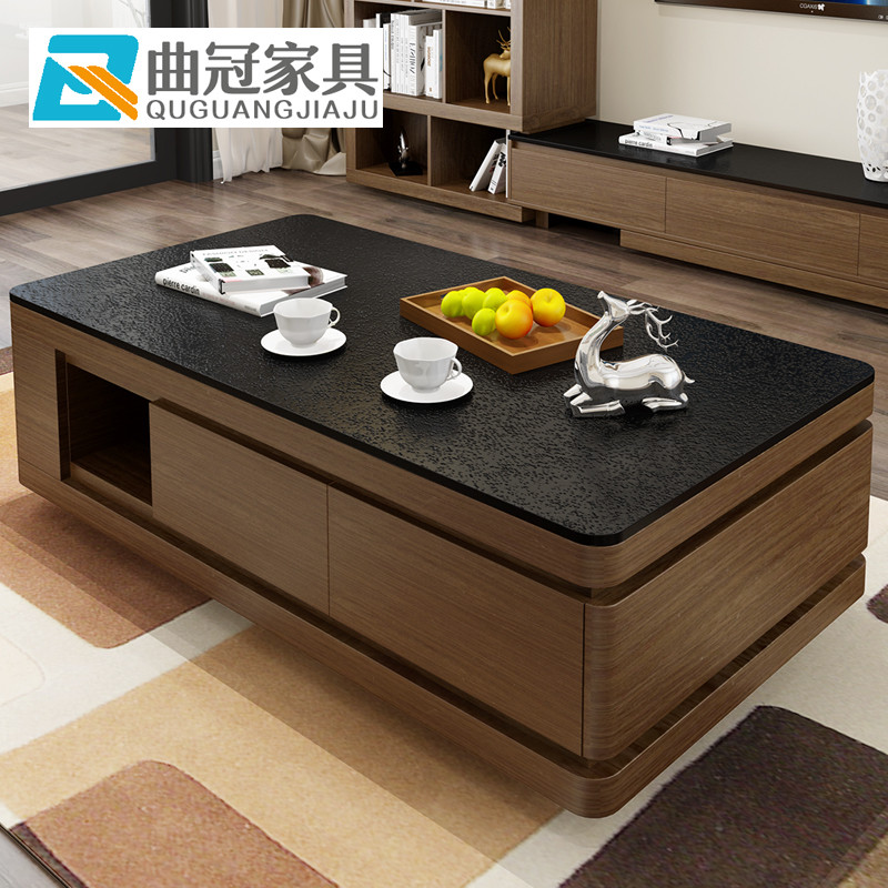 曲冠 茶几 客厅家具 火烧石茶几 现代简约客厅储物茶几 大理石茶台 茶几