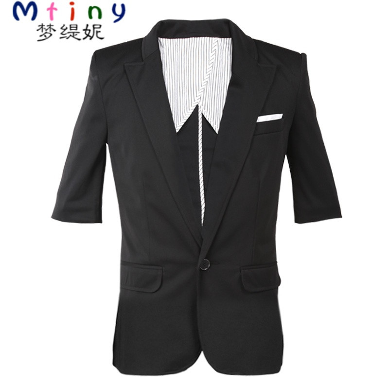 Mtiny【清】西装男韩版新款上衣服新郎结婚礼服修身伴郎中袖休闲小西服 XL 黑色