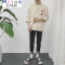 Mtiny港仔秋季情侣装韩版简约学生男女个性徽章薄套头圆领七分袖卫衣 2XL 308#粉色