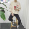 Mtiny港仔秋季情侣装韩版简约学生男女个性徽章薄套头圆领七分袖卫衣 S 308#绿色