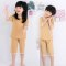 2017新品夏季儿童睡衣女男童3小孩5夏天7薄款短袖套装9周岁中大童男孩简约小清新多款多色可选 140cm 古砖红【七分袖
