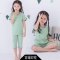 2017新品夏季儿童睡衣女男童3小孩5夏天7薄款短袖套装9周岁中大童男孩简约小清新多款多色可选 110cm 古绿印花【短袖款】