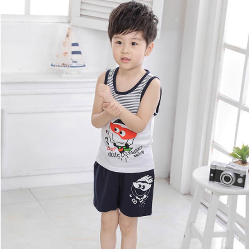 2017新品夏季儿童背心套装3夏季薄款男童5衣服童装女童坎肩夏装宝宝无袖两件套简约小清新多款多色可选 100cm 小飞侠背心套