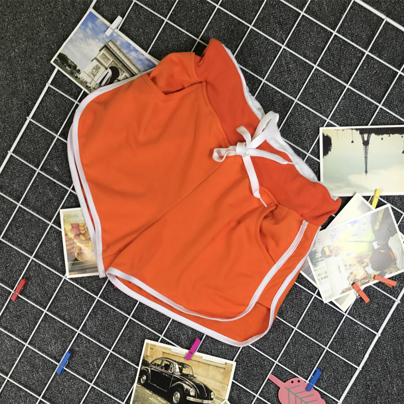 新款上市】快手红人同款背心短裤三分裤社会精神小伙紧身纯色弹力工字背心潮 L 橙色短裤