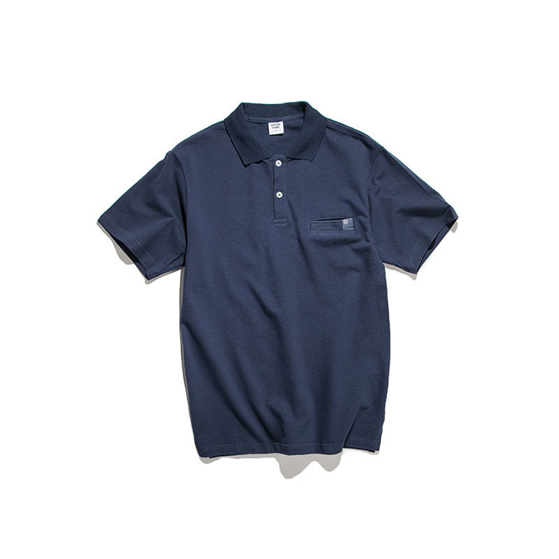 吉服社新款夏装日系复古纯色修身Polo衫潮男青少年短袖翻领T恤 XXL 藏青色