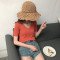 新款上市】冰丝针织衫短袖女韩版修身百搭V领薄款港味chic韩风上衣打底衫T恤 均码 卡其色