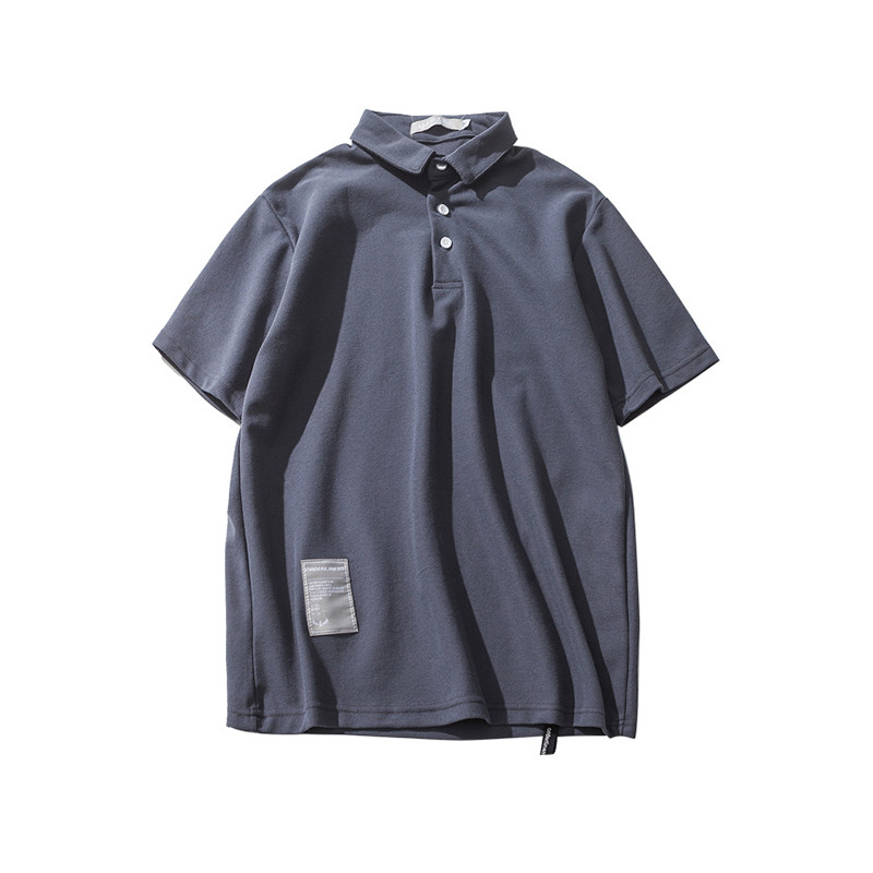 吉服社夏季新款纯色翻领短袖polo衫潮男日系复古纯棉小清新T恤衫 XL 深灰色