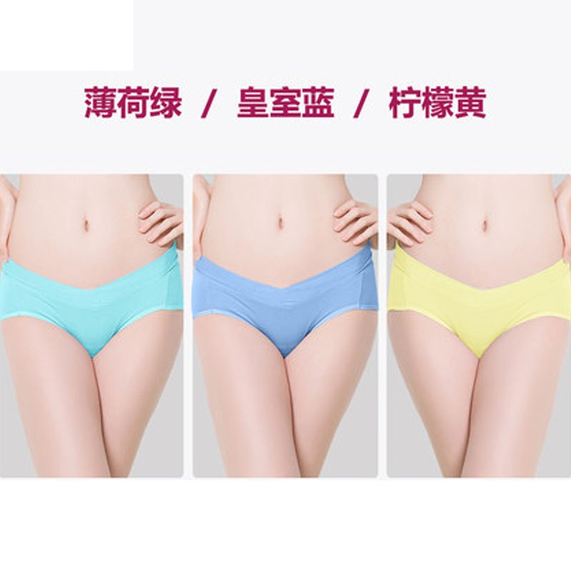 2017新品夏季可爱纯色孕妇内裤怀孕期夏季低腰托腹无痕产妇裆大码内衣透气妈咪夏天小清新内裤多款可选 L 薄荷绿+皇室蓝+柠檬黄
