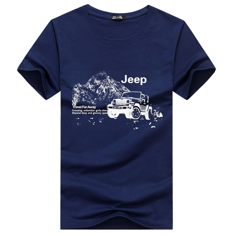2017春夏男士短袖T恤棉质印花男式青年夏季加大款半袖圆领t恤 XXXL jeep车深蓝