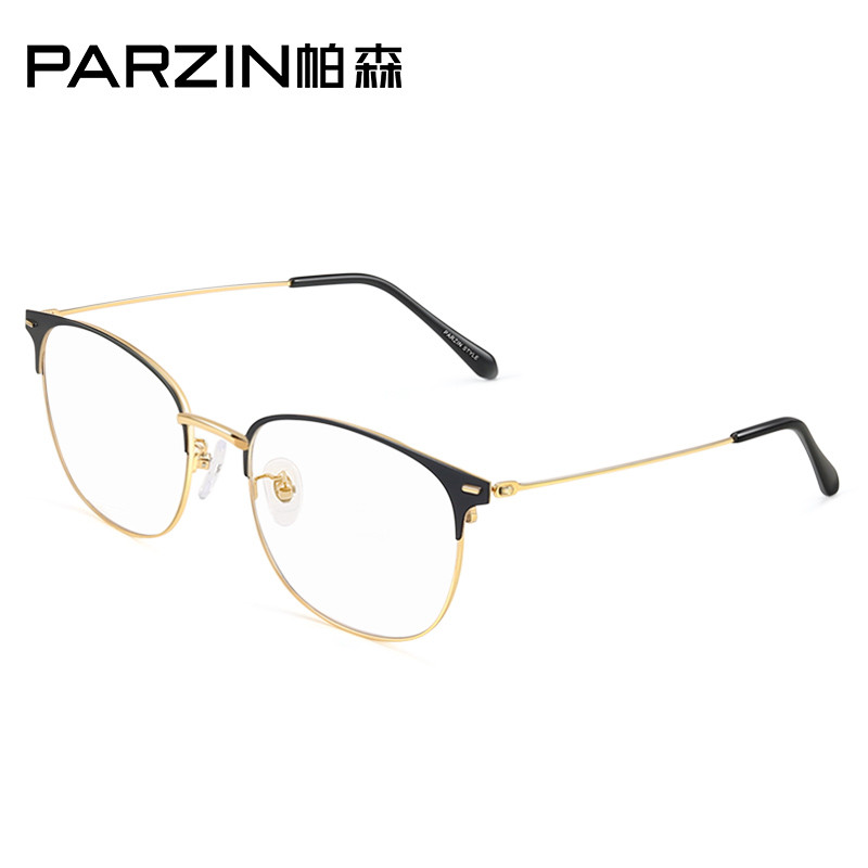 帕森金属大框时尚眼镜架男女复古文艺眼镜框 可配近视 新品56027M 黑框金边