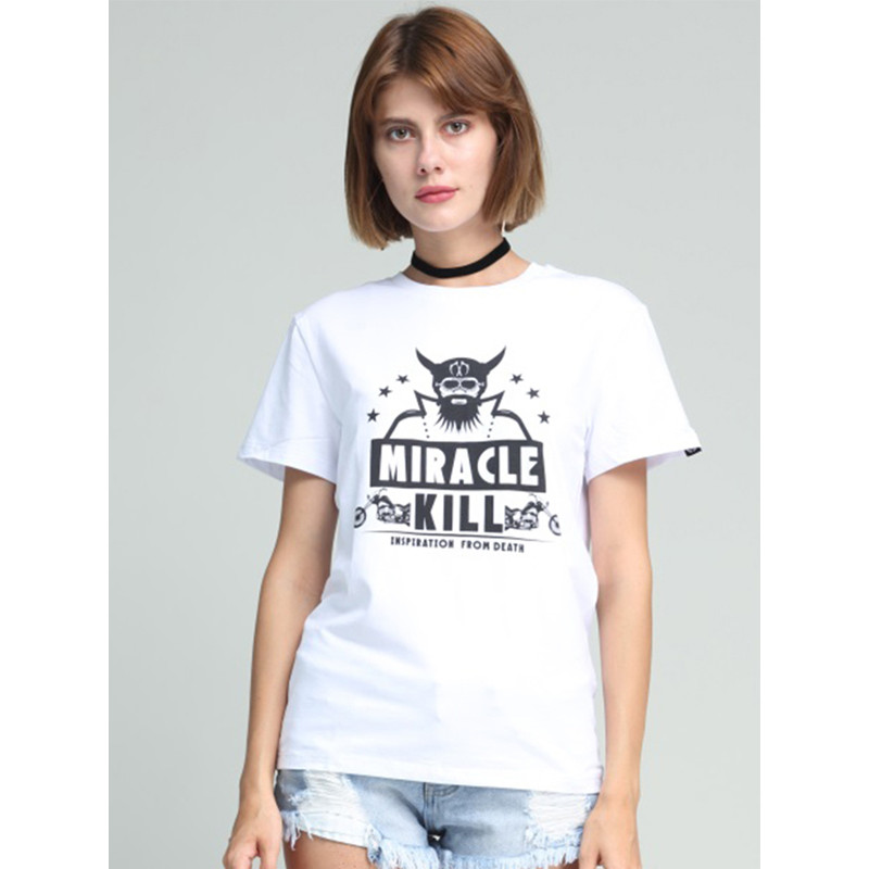 MIRACLE KILL 2017春夏新款老头摩托车潮牌女装短袖T恤 S 白色