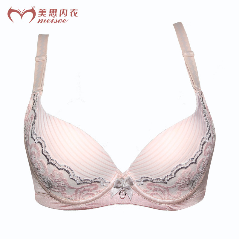 meisee/美思优雅花边薄款内衣聚拢上托侧收文胸JA0069JA0081 85A 浅粉