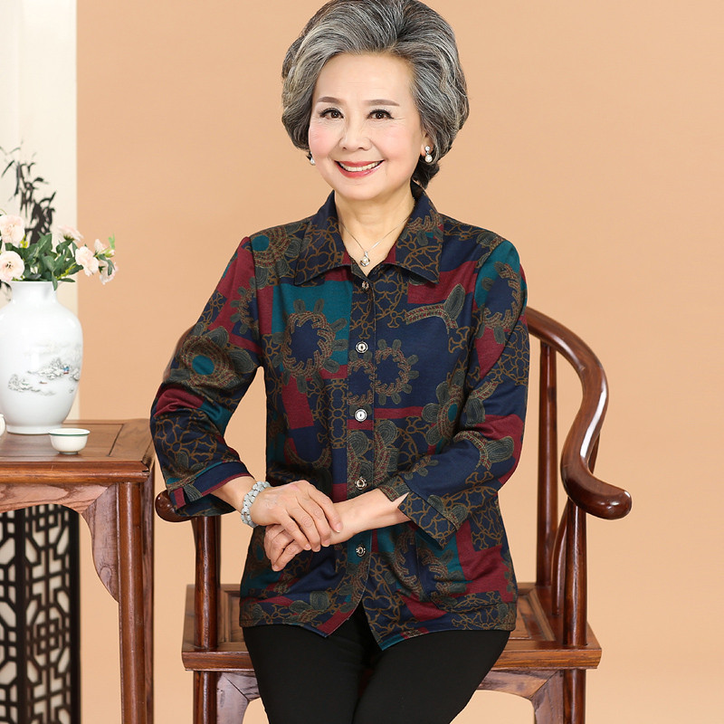 818款中老年女装衬衫妈妈装春装长袖60-70岁老人衣服奶奶装春秋薄外套 XXXL120-135斤 3号色