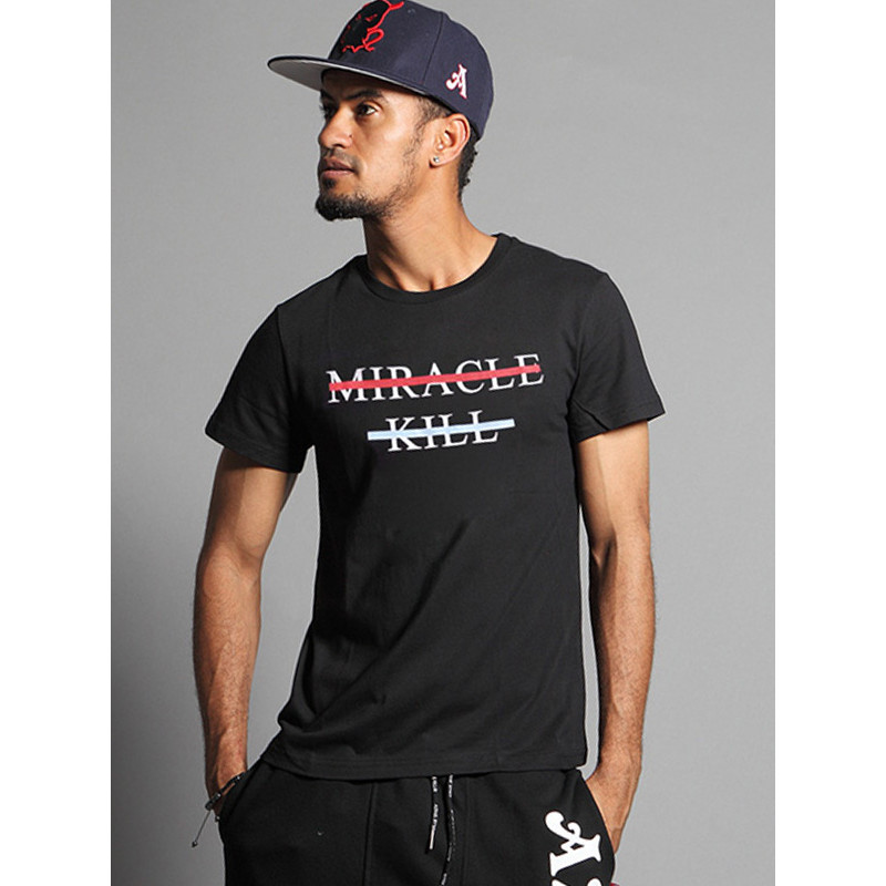 MIRACLE KILL2017春夏新款MK字母横杆印花简约圆领短袖T恤 XXL 黑色