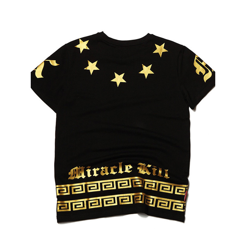 MIRACLE KILL春夏新款五芒星哥特字母烫金烫银款潮牌短袖T恤 M 金色