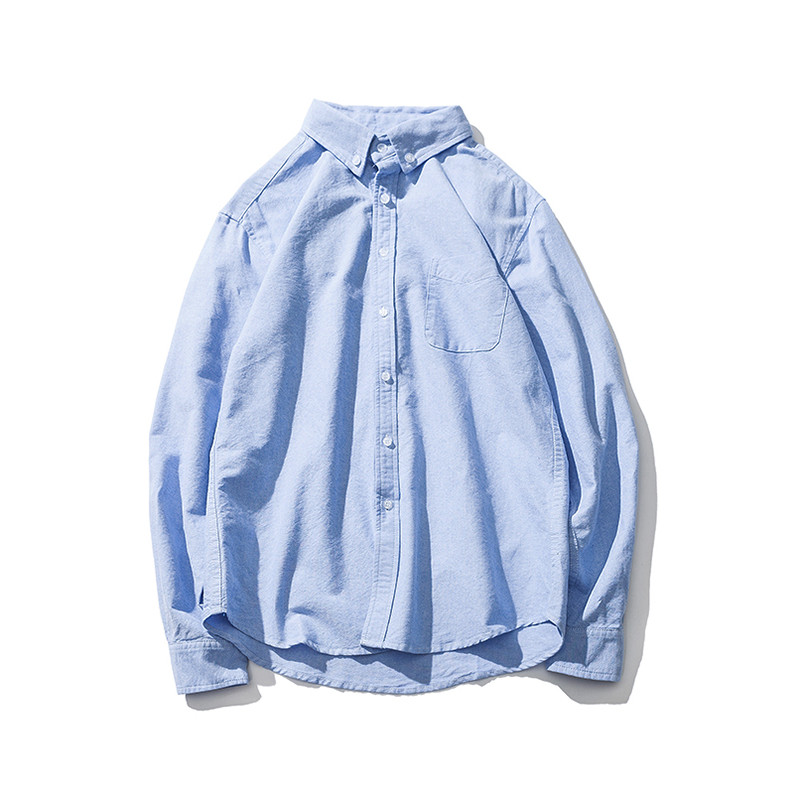 吉服社新款秋装纯色牛津纺白衬衫男士日系复古修身休闲青少年衬衣 XL 蓝色