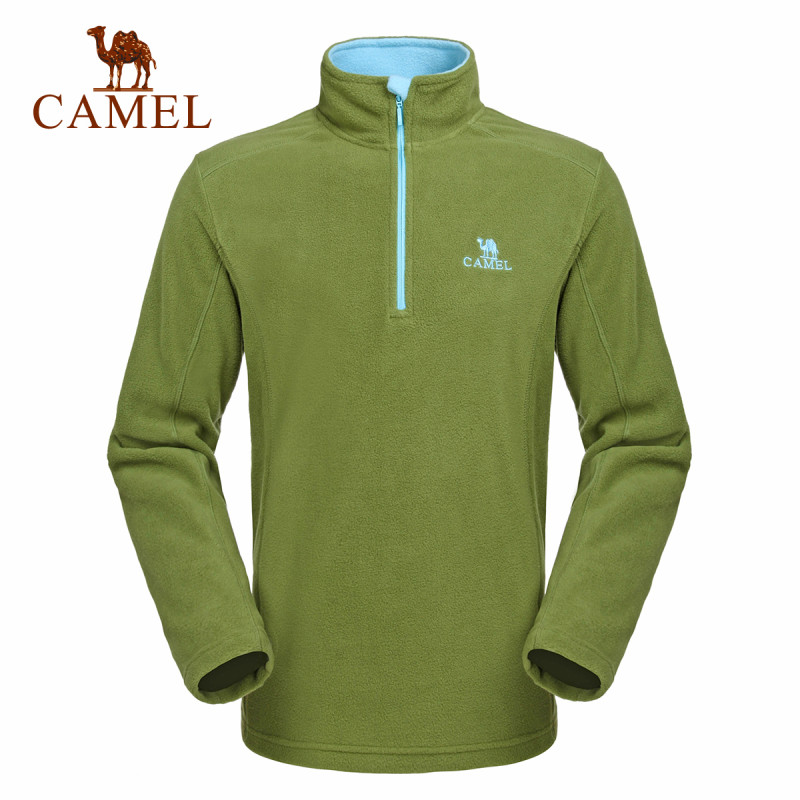 CAMEL骆驼户外 男女摇粒绒半开衫加厚保暖抓绒衣 A4W203267，军绿色，男款 L
