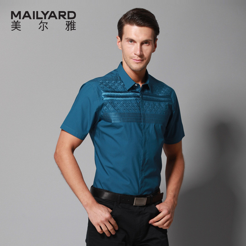 美尔雅（MAILYARD）短袖衬衫男纯棉商务休闲男式衬衣男士时尚夏装短衬212 42S 蓝色