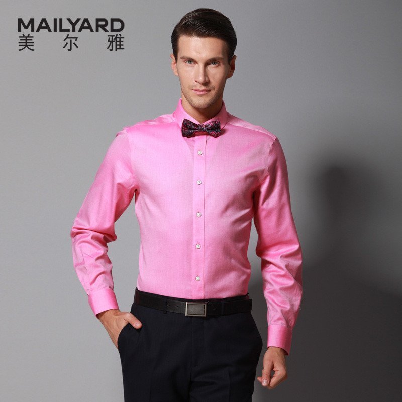 美尔雅(MAILYARD)长袖衬衫男纯棉免烫商务休闲男士衬衣全棉男式长衬379 深粉色 42S