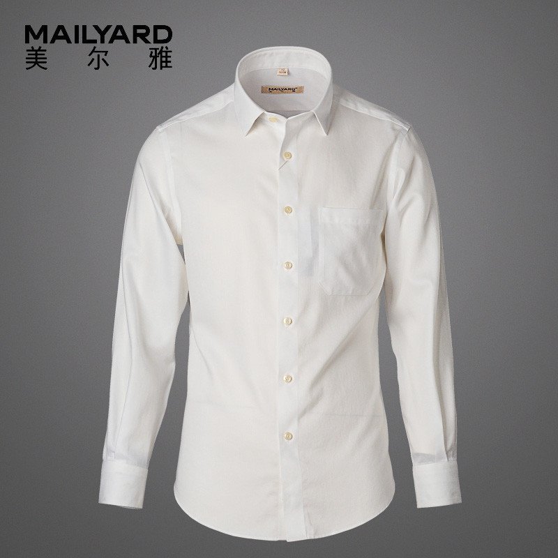 美尔雅(MAILYARD)长袖衬衫男纯棉免烫商务男士衬衣男式职业装白衬衫386 白色暗纹 39S