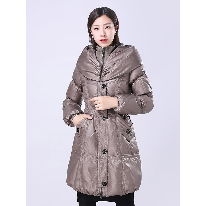 千仞岗品牌中年女款羽绒服中老年女款连帽修身中长款冬装外套1622