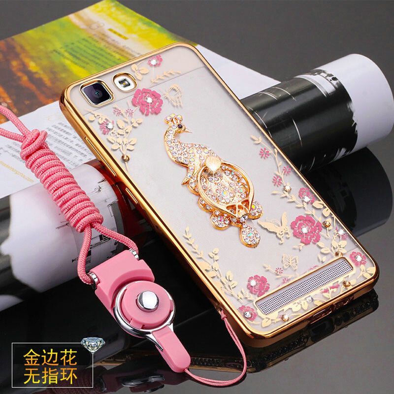 BSN步步高vivoX5Max手机壳X5MaxL挂绳保护套X5Max+硅胶防摔软壳女款V_1 金边粉花+凤凰支架