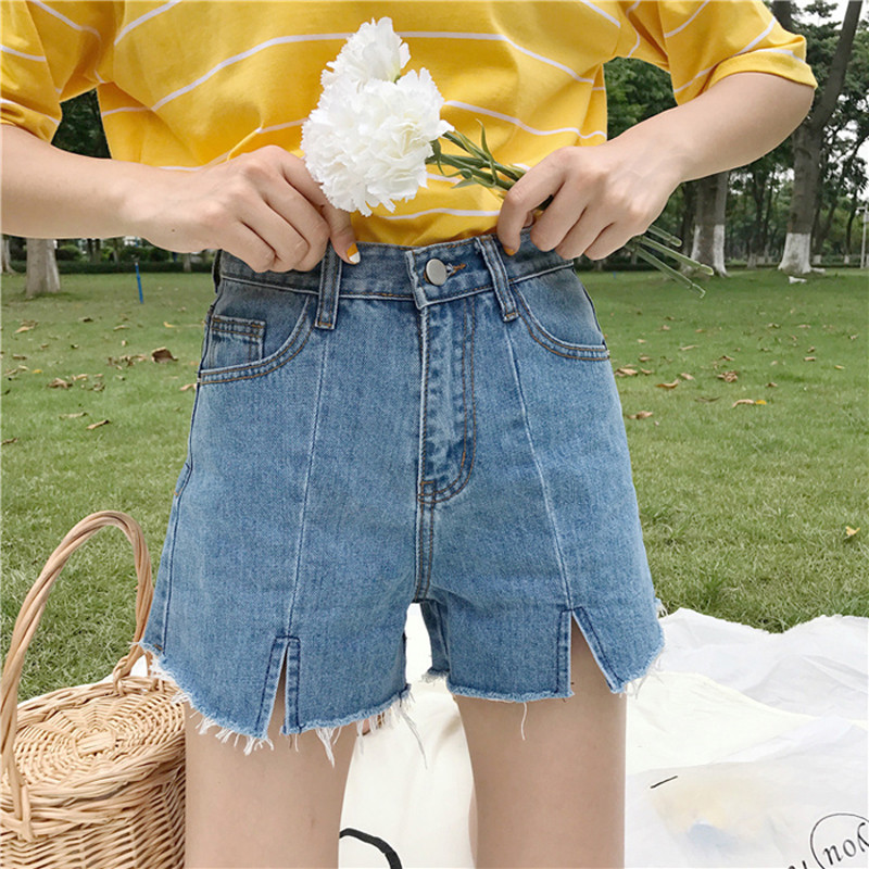 828新款夏装女装韩版高腰显瘦牛仔裤短裤个性开叉毛边宽松休闲阔腿裤学生