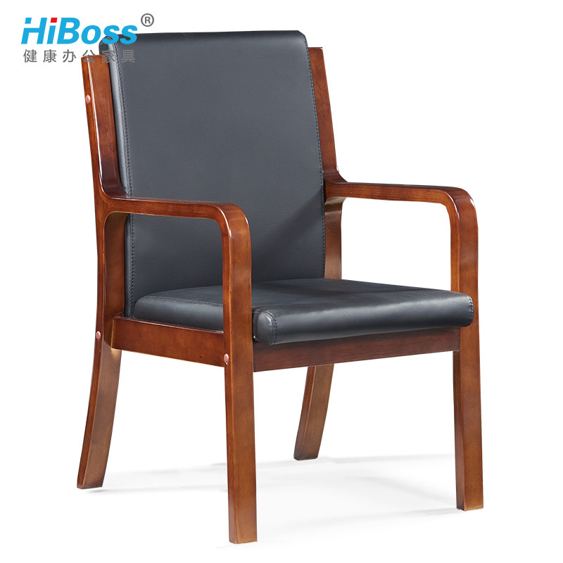 HiBoss 办公家具四脚实木会议椅老板椅现代简约办公椅班前椅 黑色西皮（单位:张）