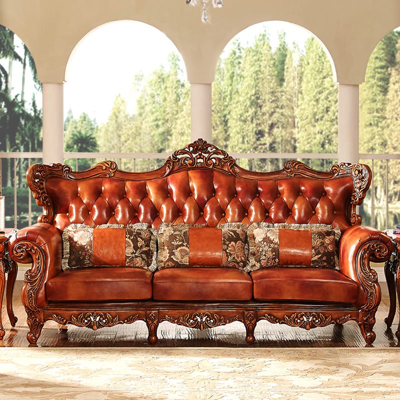 兰博湾(RAMBOY)客厅家具 欧式实木沙发 皮质 美式真皮沙发组合套装 1+2+3组合 A款三人位