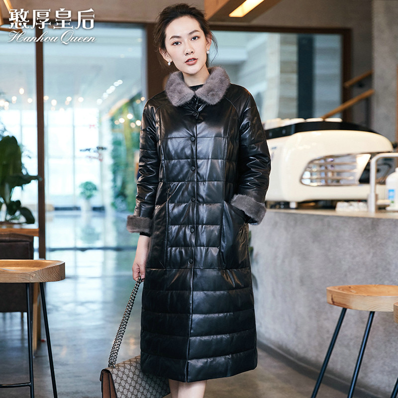 憨厚皇后 春季新款海宁真皮羽绒服女 水貂毛领绵羊皮外套 GR XXL 黑色